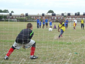 Penalty shoot out during a holiday programme